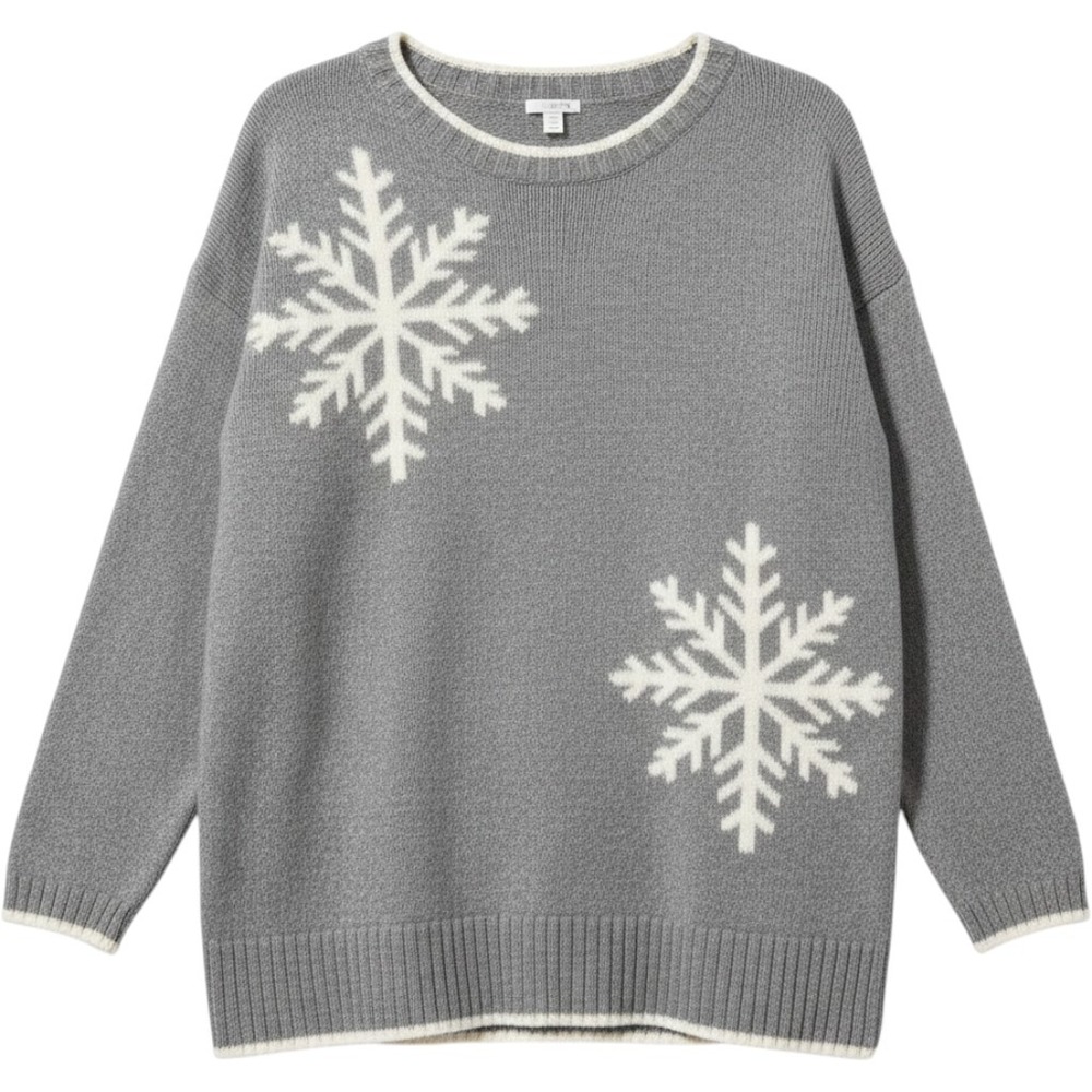 J. Jill Grey Snowflake Intarsia Knit Pullover Sweater Petite Medium PM Cotton